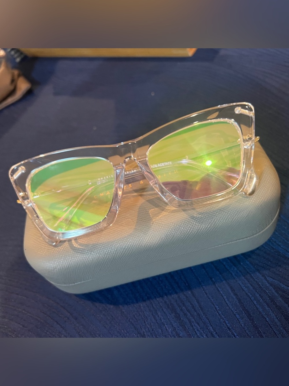 Charles & Keith Clear Frame Sunglasses with Green Mirrored Lenses
